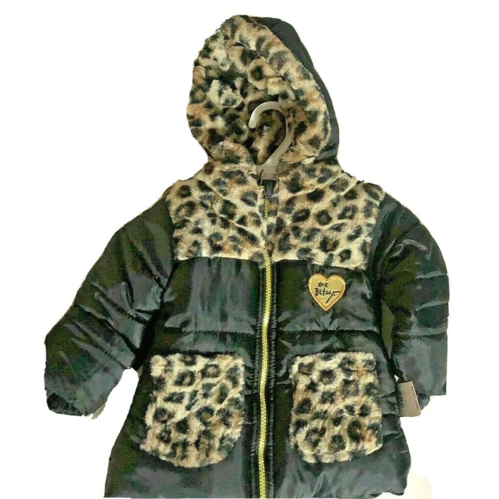 Betsey Johnson Black Jacket Toddler Girls 18 months Animal Print Faux Fur NWT